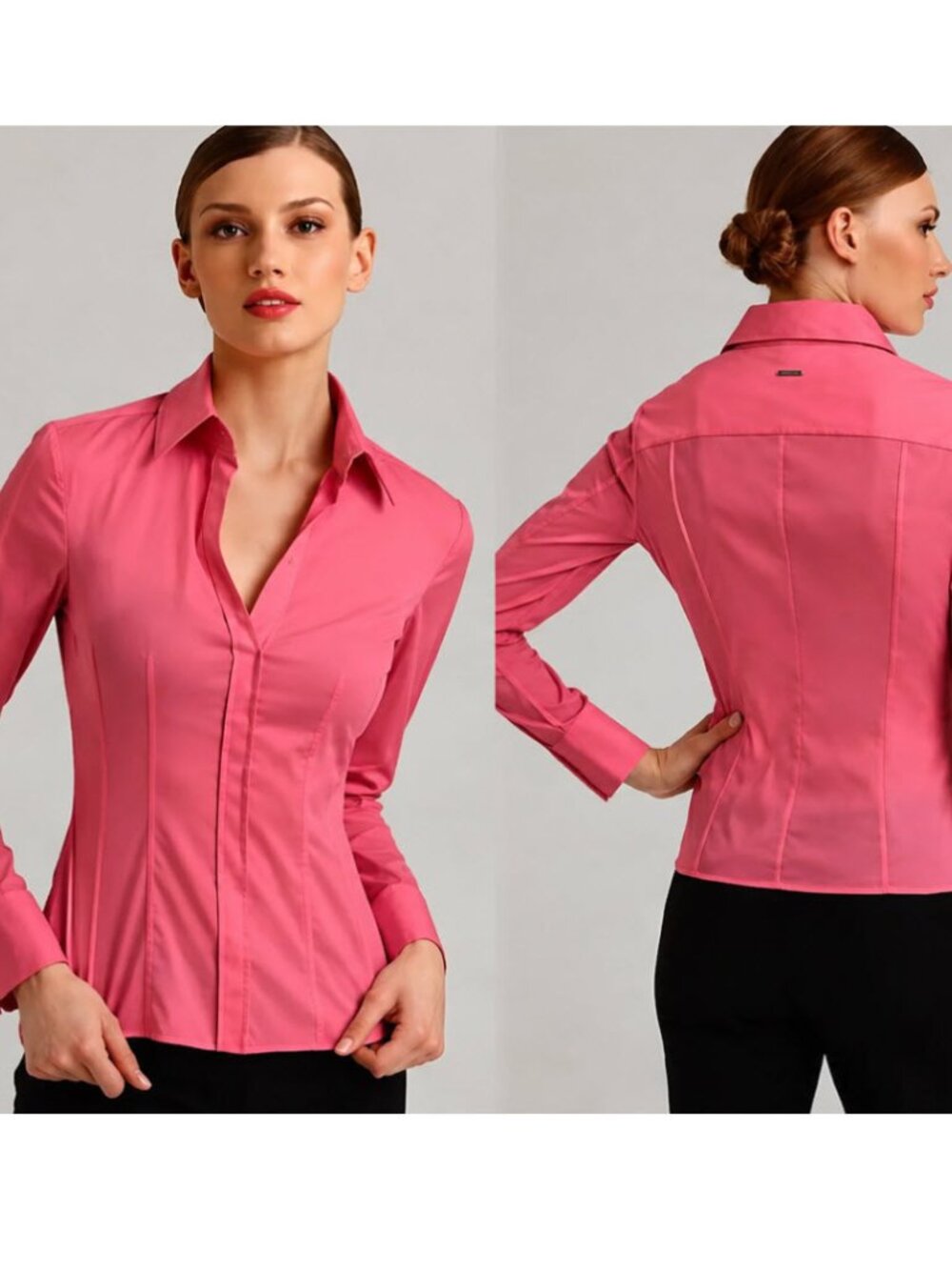 Boss Hugo Boss Pink Bashina Blouse Structured Zip Shirt Size 6 Workwear Chic